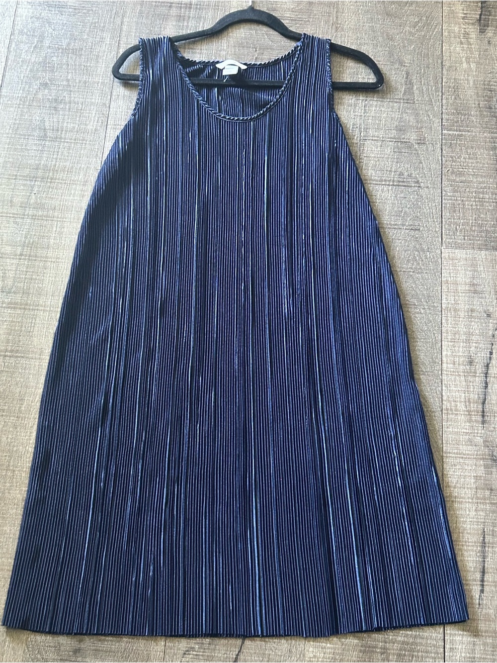 H&M navy blue pleated dress with satin shine.